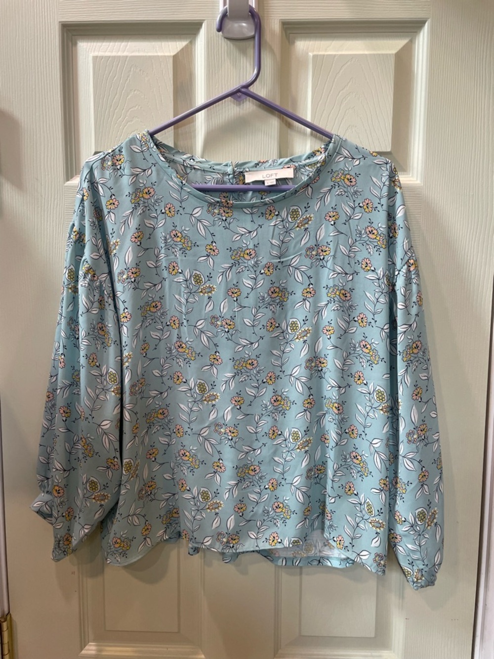 LOFT Light Blue Floral Long Sleeve Blouse